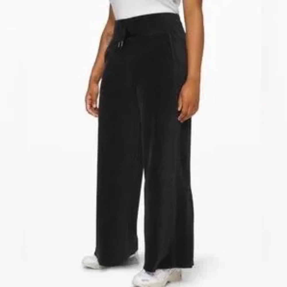 Lululemon Morning Restore Pants Size 2 Heathered Black Velour Wide Leg Split Hem